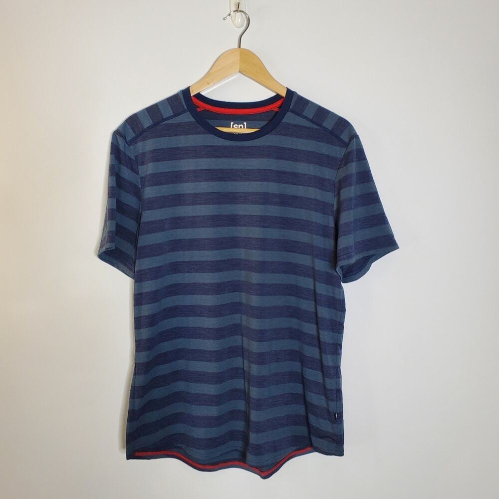 [SN] super.natural blue striped wool blend men's T-shirt Size XL